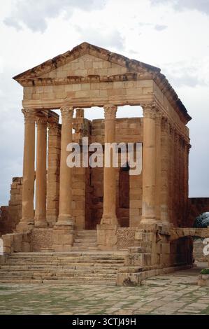 Minerva Temple du Capitole temples de Sufetula dans la ville antique romaine Sufetula dans la ville de Sbeitla dans le centre-nord de la Tunisie Banque D'Images