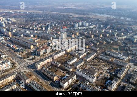 Vue en angle élevé de la ville de Stalowa Wola dans la région de Subcarpathia en Pologne Banque D'Images