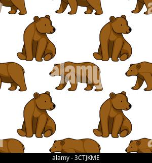 Charmant motif vectoriel avec diverses poses d'ours bruns sur un fond blanc propre, adapté aux thèmes des enfants. Illustration de Vecteur