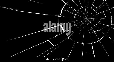 Design rectangulaire en verre fracturé avec trou de balle visible et fissures incandescentes. Fond numérique réaliste pour écran cassé ou thèmes de destruction cinématographique. Illustration de Vecteur