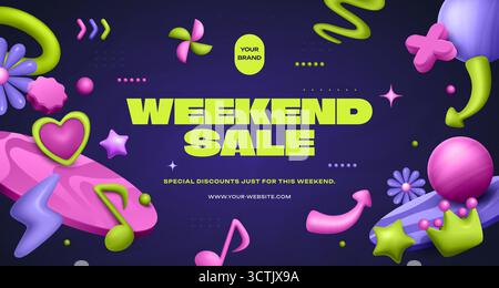 Scène de vente 3D promotionnelle avec des icônes et des formes de réduction colorées Illustration de Vecteur