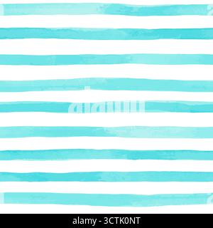 Beau motif sans couture avec des rayures aquarelle bleues. coups de pinceau peints à la main, fond rayé. Illustration vectorielle. Illustration de Vecteur