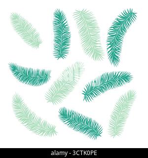 ensemble de feuilles de palmier tropical isolé sur fond blanc. Illustration de Vecteur