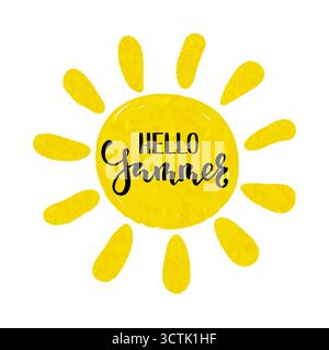 Bonjour Summer. Calligraphie dessinée à la main et lettrage au pinceau. Illustration de Vecteur