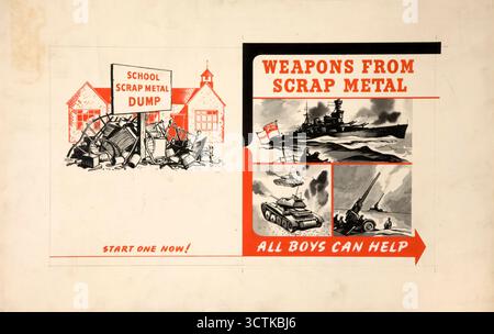 « Décharge de ferraille scolaire - commencez-en une maintenant ! Armes de ferraille - tous les garçons peuvent aider', affiche de la seconde Guerre mondiale, entre 1939 et 1946. Banque D'Images