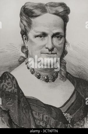 Portrait de María Cristina de Borbón des deux-Siciles (1806-1878), reine consort d'Espagne entre 1829 et 1833 par son mariage avec le roi Ferdinand VII, dont elle était sa quatrième et dernière épouse, 1878. Régent du Royaume de 1833 à 1840. Détail. Extrait de "la Ilustración Española y Americana" (l'illustration espagnole et américaine), 1878. Banque D'Images