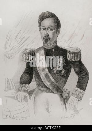 Portrait de Ram&#xf3;n Mar&#xed;a Narv&#xe1;ez (1799-1868), 1er duc de Valence, 1845. Général et homme politique espagnol. Chef du Parti modéré sous le règne d'Isabelle Ier premier ministre d'Espagne à sept reprises entre 1844 et 1868. Tiré de « Panorama Espa&#xf1;ol, CR&#XF3;nica Contempor&#xe1;nea », vol III. Madrid, 1845. Banque D'Images