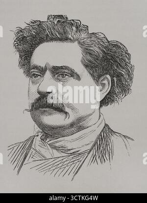 Portrait de FR&#xe9;d&#xe9;RIC Cournet (FR&#xe9;d&#xe9;RIC Etienne Cournet) (1837-1885), journaliste français qui a travaillé pour le journal "le R&#xe9;voile", 1871. Il participe à la défense de Paris pendant la guerre franco-prussienne (1870-1871) commandant un bataillon de la Garde nationale. Membre de la commune de Paris en mars 1871. Après la fin de la commune, il s'enfuit en Grande-Bretagne et fut condamné à mort. En novembre 1871, il est élu membre du Conseil général de la première internationale. Après l'amnistie de 1880 Cournet est revenu en France, est devenu l'un des chefs de la BL Banque D'Images