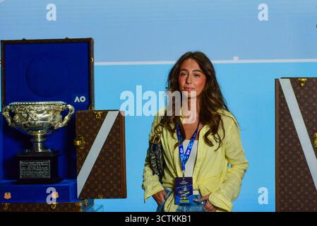 Melbourne, Australie. 07 octobre 2025. Un invité des médias assiste à l'événement de lancement de l'Open d'Australie 2026. Crédit : SOPA images Limited/Alamy Live News Banque D'Images