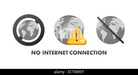 Globe et icônes d'avertissement indiquant des problèmes de connexion Internet Illustration de Vecteur
