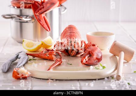 Homard Teasty aromatisé aux agrumes, au beurre et aux herbes. Homard comme fruits de mer frais. Banque D'Images