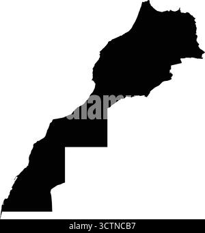 Silhouette vectorielle noire détaillée modifiable du pays nord-africain du Maroc. Illustration de Vecteur