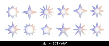 Collection d'étoiles graineuses dégradées avec effet pastel doux granuleux. Formes d'étoiles granuleuses minimales isolées sur fond clair pour l'illustration cosmique, affiche Illustration de Vecteur