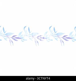 Bordure transparente. Plantez des branches avec des fleurs. Bleu. Aquarelle. Banque D'Images
