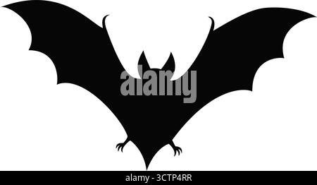 Silhouette de chauve-souris noire volant avec ailes déployées, idéal pour halloween, gothique, nocturne, ou des dessins sur le thème de la faune, effrayant Illustration de Vecteur