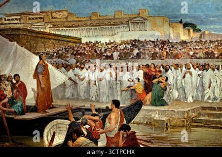 Départ de Marcus Atilius Regulus ( Consul romain 267 av. J.-C. combattu les Messapiens et le général dans la première Guerre punique ) Cesare Maccari 1840 – 1919) Italie Italien ( une des fresques du Palazzo Madama 1880 ) Banque D'Images