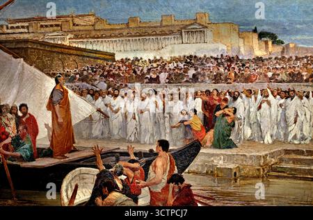 Départ de Marcus Atilius Regulus ( Consul romain 267 av. J.-C. combattu les Messapiens et le général dans la première Guerre punique ) Cesare Maccari 1840 – 1919) Italie Italien ( une des fresques du Palazzo Madama 1880 ) Banque D'Images