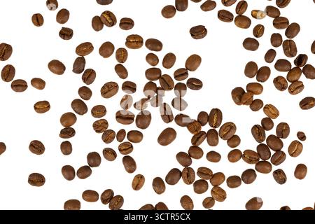 texture grains de café vue de dessus isolé sur blanc Banque D'Images