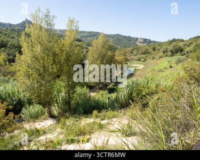 Parco naturale dei Mulini, parc public avec sources chaudes et système démantelé de moulins à céréales à Bagno Vignoni, ville dans la province de Sienne, Italie Banque D'Images