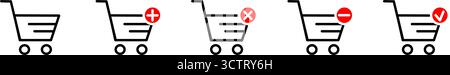 Panier ajouter supprimer les icônes vectorielles de coche définies Illustration de Vecteur