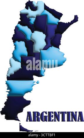 Carte Argentine – illustration vectorielle en ballon bleu 3D du contour du pays pour la géographie, les voyages et l'éducation Illustration de Vecteur