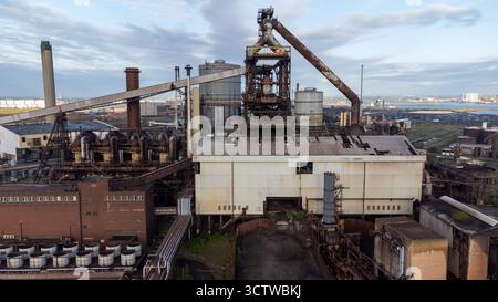 Vue aérienne de l'aciérie Redcar désaffectée Banque D'Images