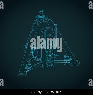 Illustration vectorielle stylisée stylisée du modèle isométrique de cric de trépied pneumatique d'avion Illustration de Vecteur