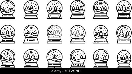 Collection d'icônes de boule de neige avec des scènes d'hiver pour des conceptions et des décorations sur le thème des vacances Illustration de Vecteur