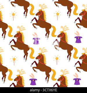 Modèle sans couture avec thème DE CIRQUE. Cheval de personnages de cirque. Style plat de dessin animé. Illustration de Vecteur