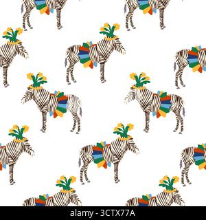 Motif sans couture avec un thème DE CIRQUE. Personnages de zèbre de cirque. Style cartoon plat Illustration de Vecteur