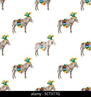 Motif sans couture avec un thème DE CIRQUE. Personnages de zèbre de cirque. Style cartoon plat Illustration de Vecteur