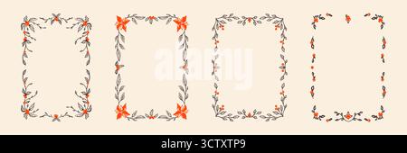 Joyeux Noël et joyeux nouvel an dessiné à la main Doodle crayon blanc cadre. Bordures florales coquettish fantaisistes pour cartes de voeux, invitatio de vacances Illustration de Vecteur