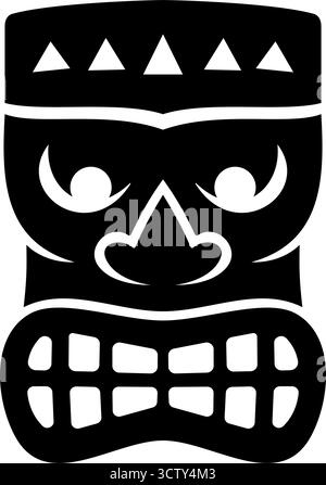 Masque traditionnel tiki polynésien à silhouette noire. Parfait pour les tatouages, l'art ethnique, la décoration et les affiches de festival Illustration de Vecteur
