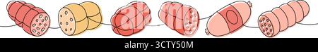 Saucisses mises en place. Saucisses produits une ligne colorée dessin continu. Illustration vectorielle Illustration de Vecteur