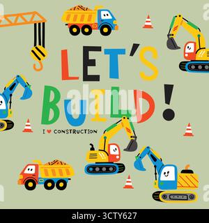 Cute Kids construction site illustration avec texte construisons Illustration de Vecteur