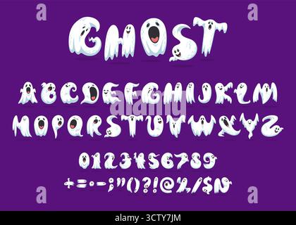 Police fantôme Halloween lettres esprit effrayant alphabet Illustration de Vecteur