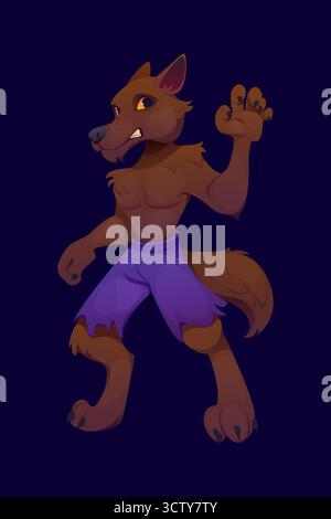 Personnage de loup-garou d'Halloween de dessin animé avec des griffes Illustration de Vecteur