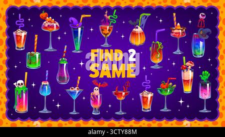 Trouvez deux mêmes cocktails sorcières d'Halloween, quiz de jeu Illustration de Vecteur