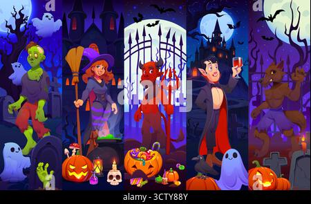 Halloween effrayant personnages collage, zombie vert Illustration de Vecteur