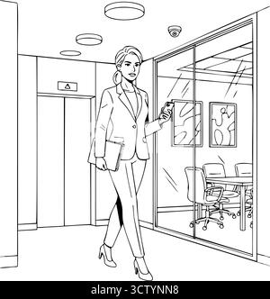 Businesswoman walking in office corridor Illustration de Vecteur