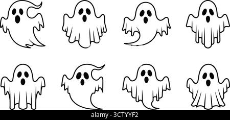 Collection de fantômes mignons, parfaits pour les décorations d'halloween, les invitations et les dessins effrayants à thème Illustration de Vecteur