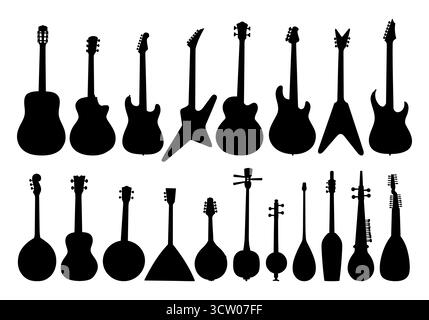 Un ensemble de silhouettes d'instruments de musique à cordes. Illustration de Vecteur