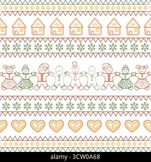 Motif en pain d'épice avec des biscuits festifs et des flocons de neige, parfait pour le vecteur de fond de noël Illustration de Vecteur