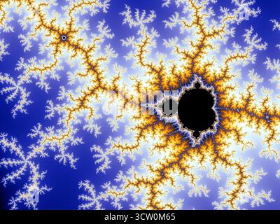 Motif fractal mathématique complexe montrant des détails complexes et une structure récursive. Géométrie abstraite formant un design doré et bleu Banque D'Images