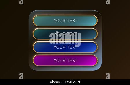 Boutons d'interface utilisateur modernes avec cadres dorés. Un ensemble de bannières colorées élégantes pour la conception Web, les applications ou les infographies. Illustration vectorielle Illustration de Vecteur