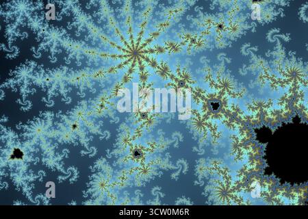 Motif fractal abstrait montrant des structures complexes et complexes dans des couleurs bleues et noires, représentant des concepts mathématiques Banque D'Images