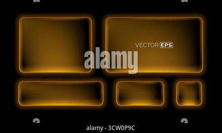 Cadres modernes de néon orange éclatant sur un fond sombre. Éléments d'interface utilisateur abstraits élégants pour le design. Illustration vectorielle. Illustration de Vecteur