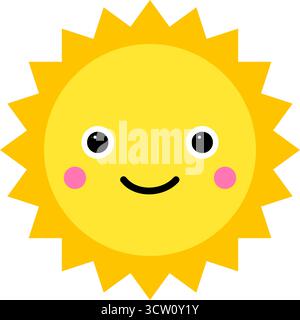 Mignon Cartoon Happy Sun visage icône Illustration de Vecteur