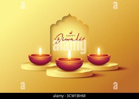 Happy Diwali Festival modèle de conception de fond avec illustration créative de lampe Diwali Illustration de Vecteur