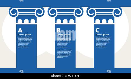 Infographie à trois colonnes avec capitales ioniques, modèle de comparaison commerciale Illustration de Vecteur